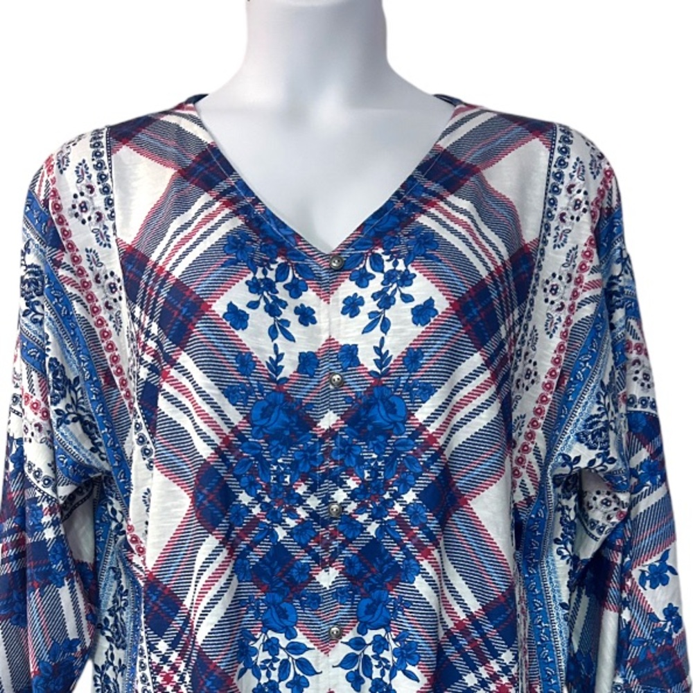 Style & Co Floral Plaid Tie Waist T-Shirt Knit Soft Stretchy Spring Casual Top - Picture 7 of 11